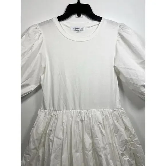 Sofie The Label Dress White Puff Sleeve Maxi Size Small Midi NWOT - Picture 3 of 9